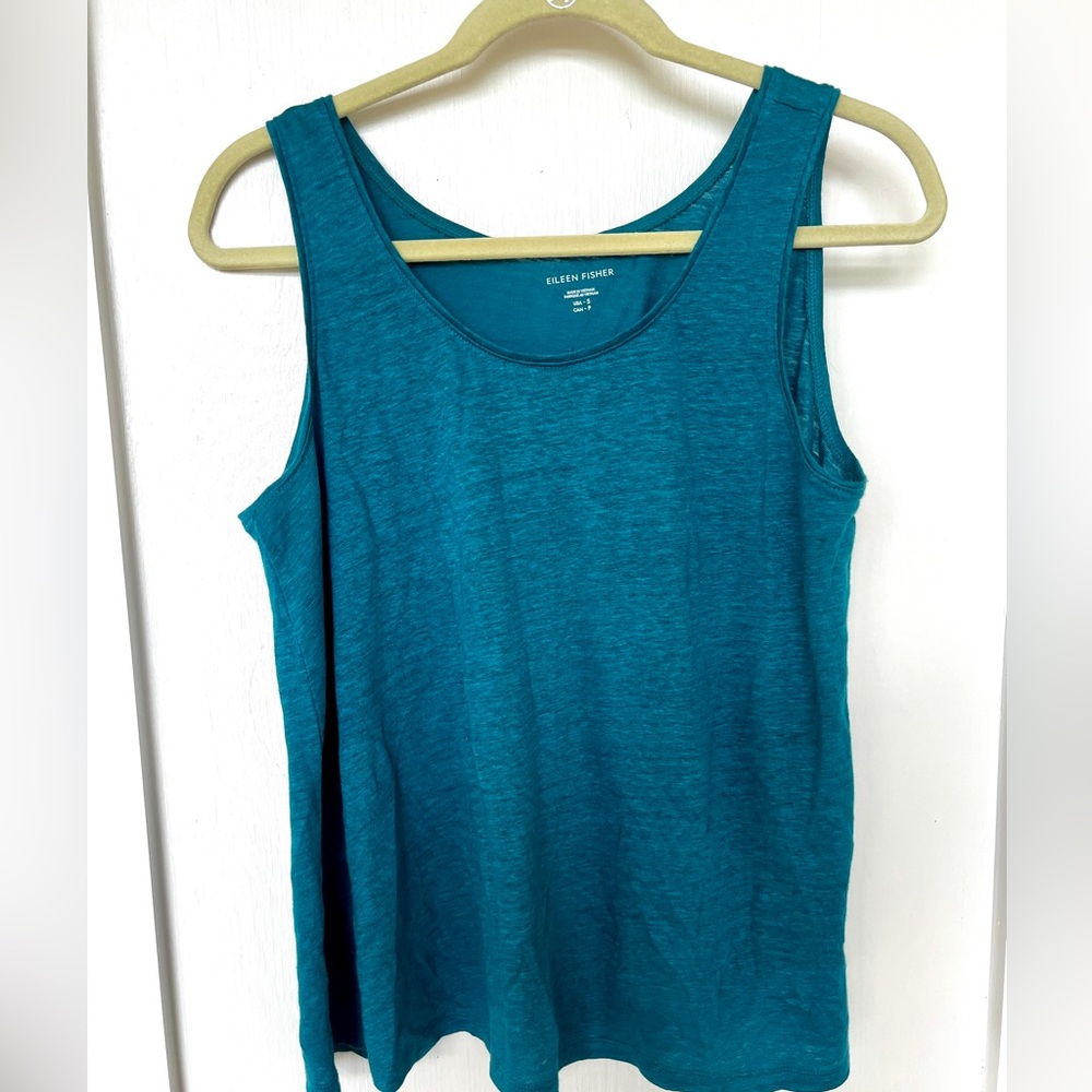 Eileen Fisher Teal Blue Tank - Scoop Neck Sleeveless 100% Linen